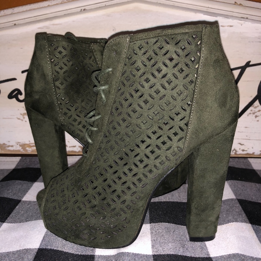 Olive suade heels